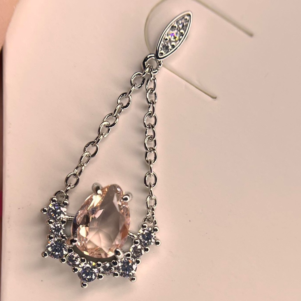 Bomb Party Earrings RBP3508 "Just a Dream" Lab Created Morganite + Rhodium Plati